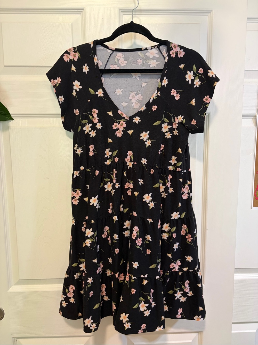 No Boundaries Black Floral Scoop Neck Dress with Pink & Cream Blossoms